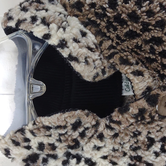 Coldwater Creek Brown Cream Cheetah Leopard Animal Print Fleece Faux Fur BU Vest - Picture 5 of 11
